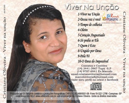 CD Cantora Cristiane Oliveira R$ 15,00.
